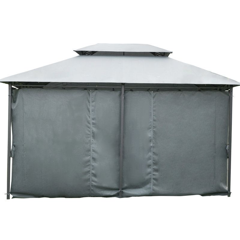 Pavillon de jardin spacieux 10 pi x 13 pi - auvent avec rideaux, toit ventilé, structure extérieure en acier sauge gris