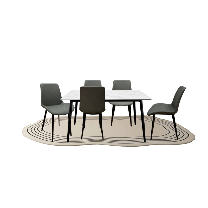 55" White Sintered Stone Top Dining Table with Black Metal Legs