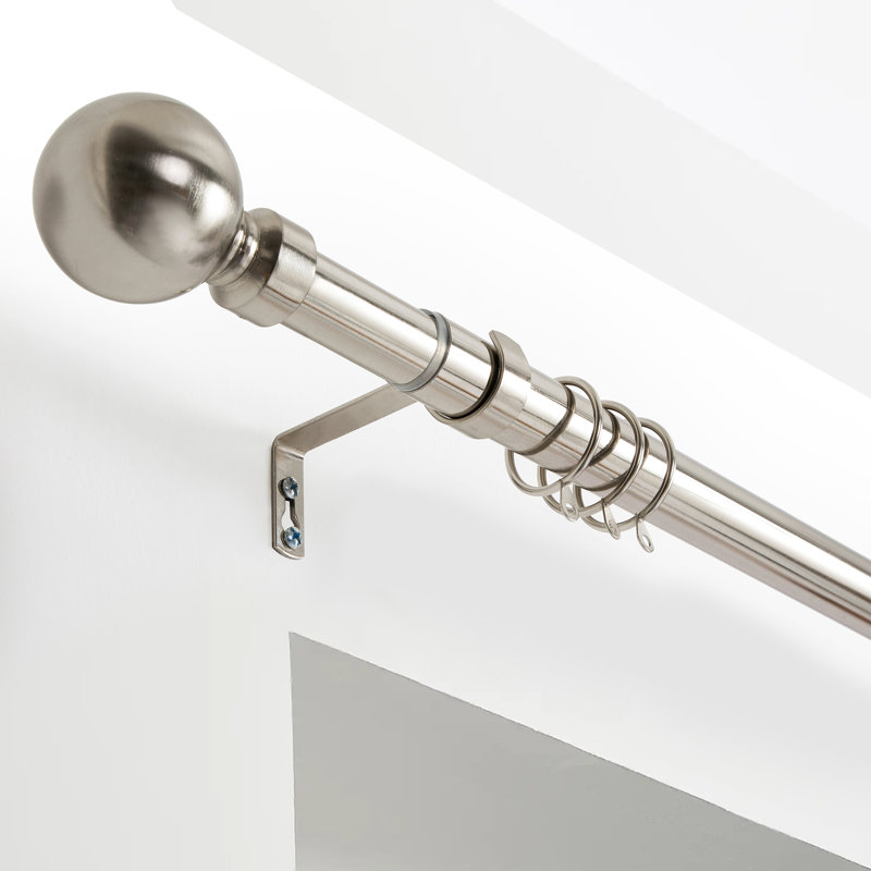 Waloo Premium-Quality Adjustable Plain Metal Curtain Rod for Heavy Room Darkening Panels (with Finials), 70-120cm