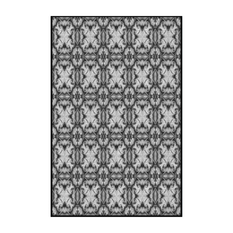 Tapis noir/blanc cassé à motifs, Rectangle 4 pi x 6 pi