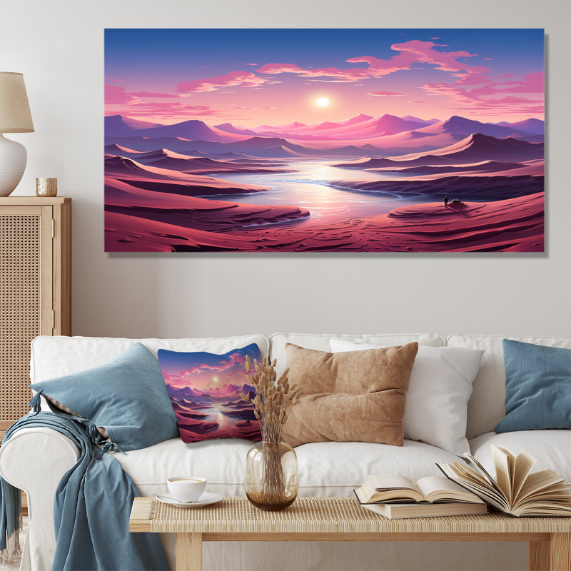 «Space Desert Dreamscape Roseat Sky I», art mural paysages spatiaux, Cadre flottant noir, H 28 po x l 60 po x P 1,5 po