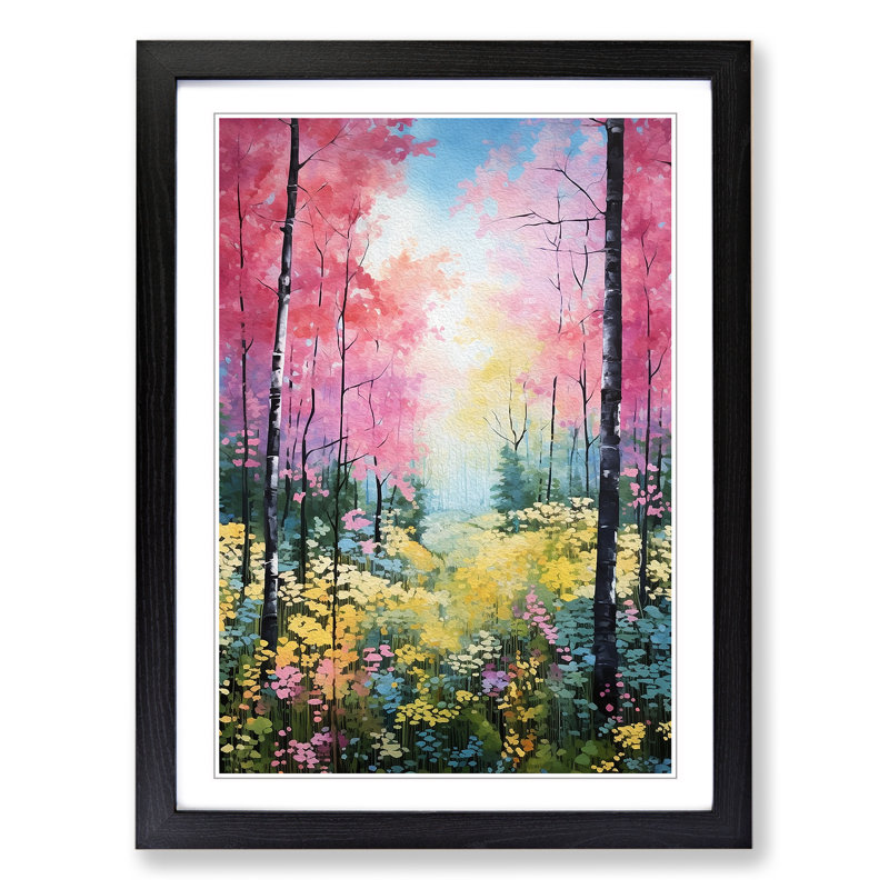 Spring Forest Colour Field - Single Picture Frame Print on Wood, Black Framed, 64cm H x 46cm W x 2cm D