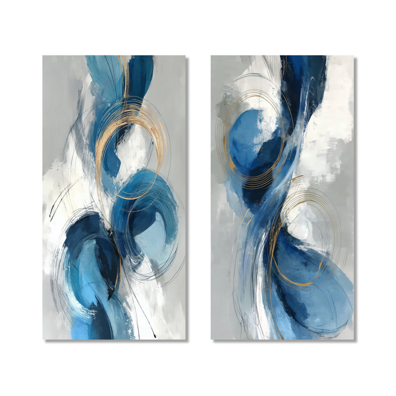 Tourbillon abstrait dans des tons bleus et blancs II - ensemble de 2 reproductions d'art mural en métal, 32" H x 32" W