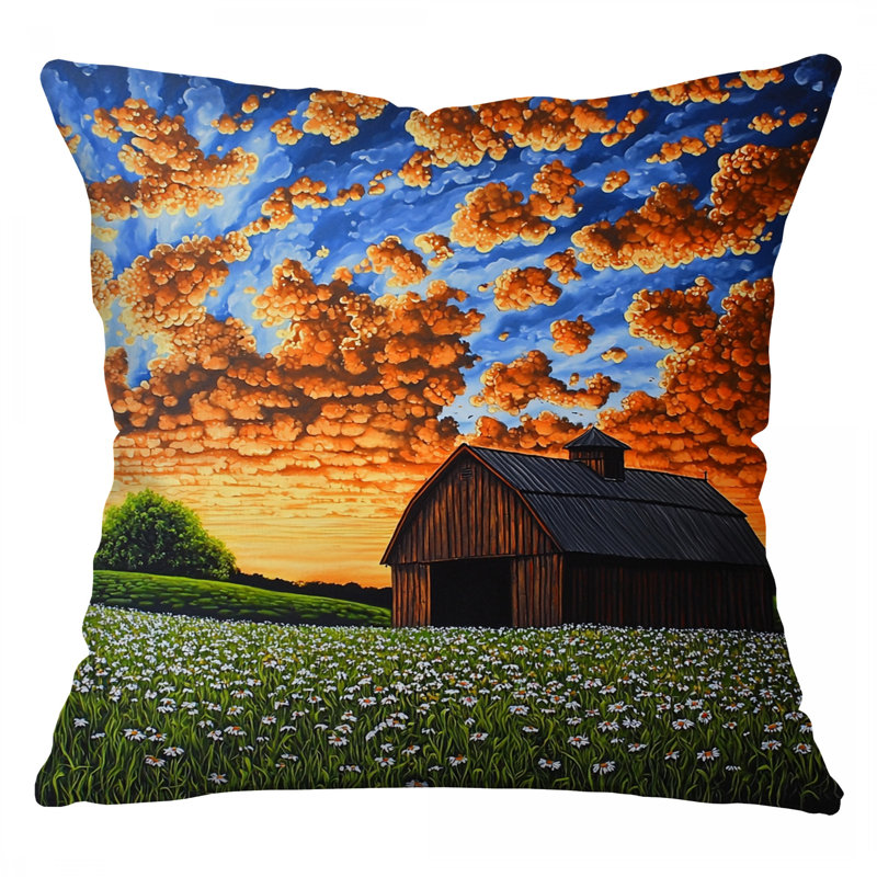 Barn Throw Pillow, Landscape Cotton Twill Pillows, Square 20"
