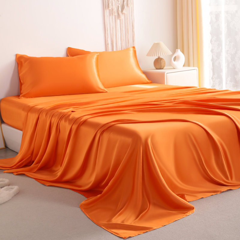 Ensemble de draps Lustrous, Ensemble de draps très grand californien avec 2 t, Orange