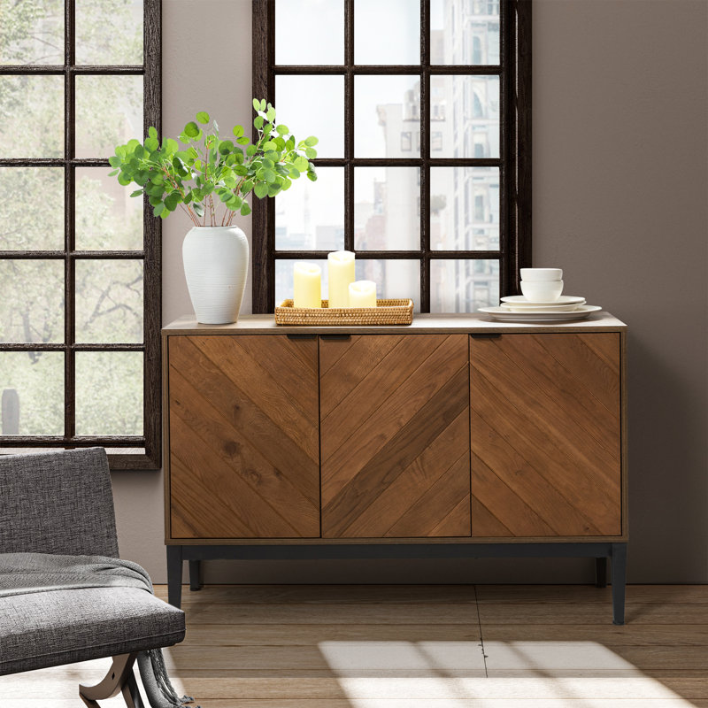 Pascale 47" W Herringbone Sideboard with Adjustable Shelf, Walnut