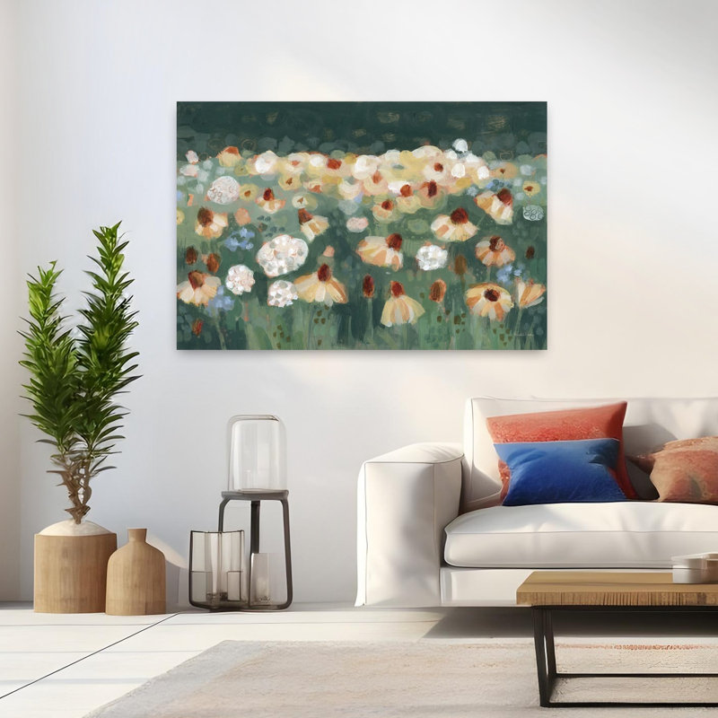 Fleurs sauvages I, art abstrait paysage mural, H 32 po x l 48 po