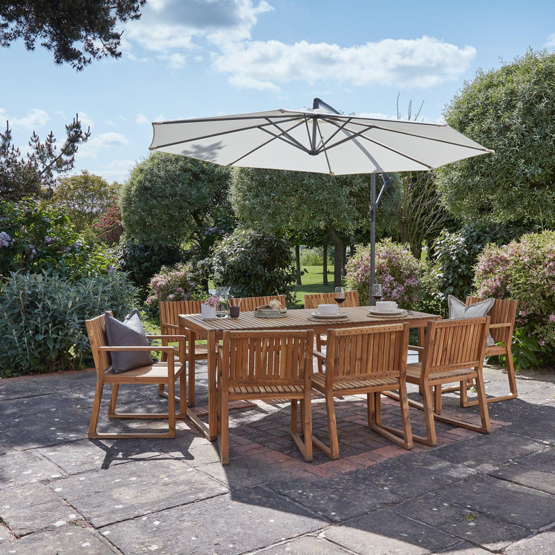 Lankin 8 - Person Wood Patio Dining Set with Rectangular Table, Cream