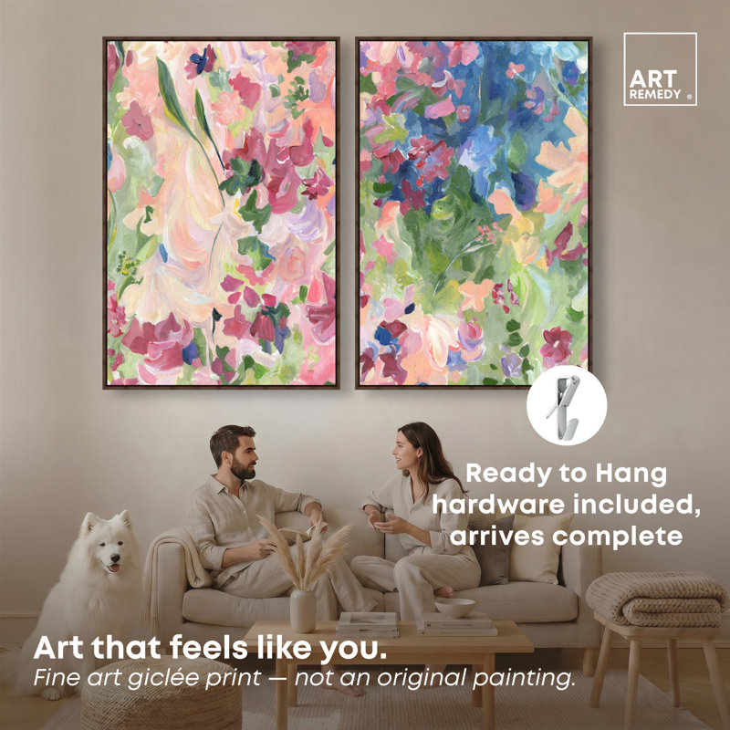 Ensemble de deux toiles encadrées « Perdu au paradis » par Art Remedy, cadre en noyer, 36 x 54, H 55 po x l 37 po