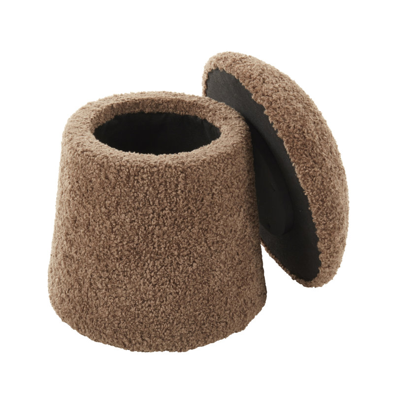 Mushroom Storage Ottoman – Sherpa Footrest with Hidden Storage, Decorative Accent Stool for Living Room or Bedroom, Brown