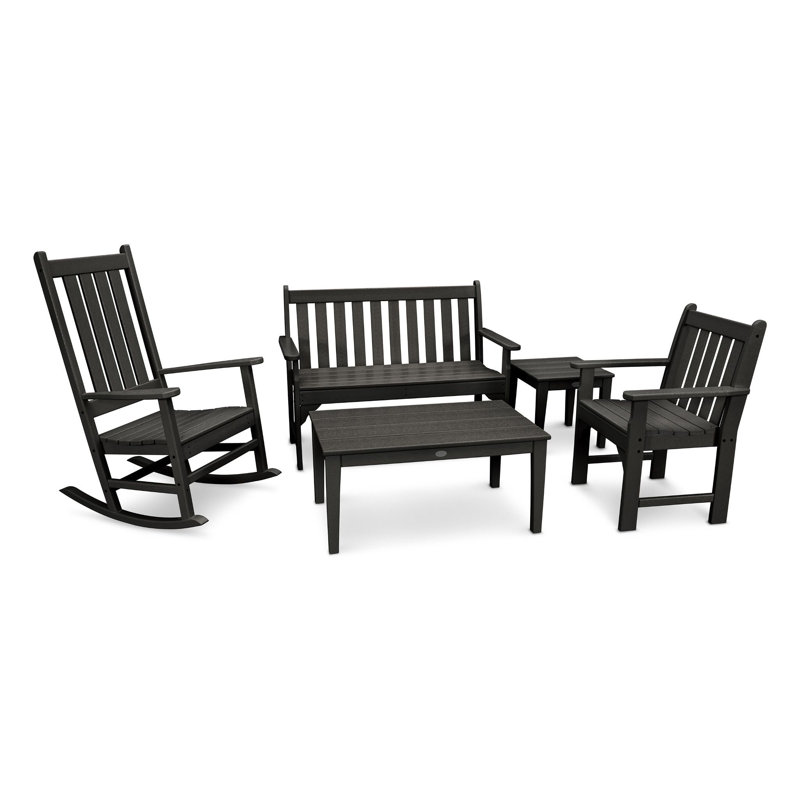 Ensemble 5 pièces banc et chaise berçante Vineyard, Noir