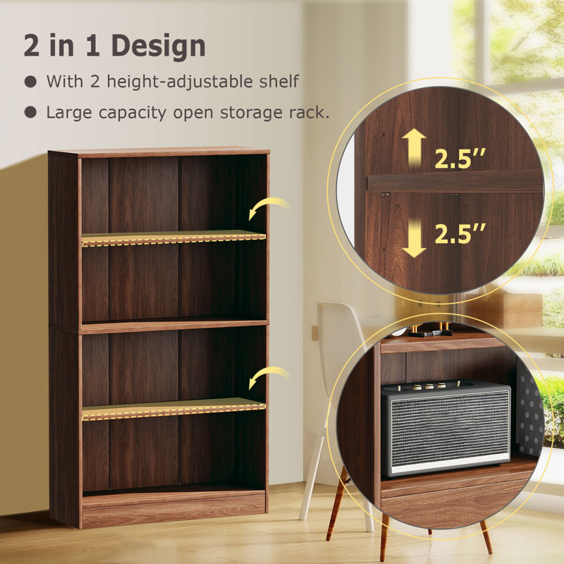 Jalacia Bookcase, Columbia Walnut, (4 Shelves) 55" H x 31" W x 11" D