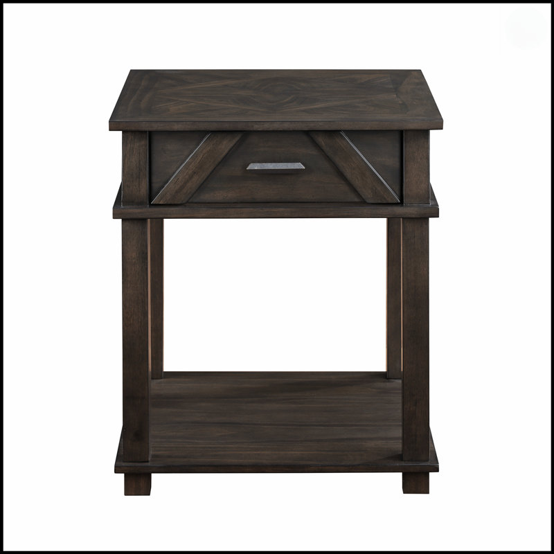 Table de bout rustique traditionnelle avec rangement, fabrication en bois durable, finition brun riche pour le salon ou la chambre à coucher