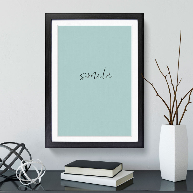 Smile V2 - Single Picture Frame Print on Wood, 36cm H x 27cm W x 2cm D, Black Framed
