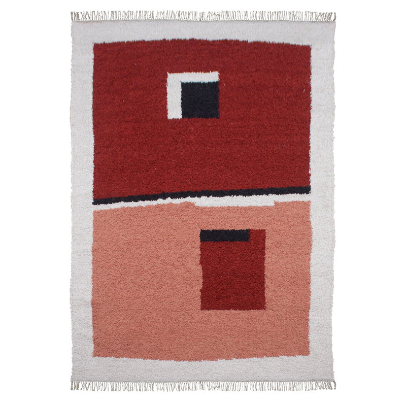 Rectangle  Abstract Handmade Flatweave Polyester Area Rug in Black/Red/Gray, Rectangle 8' x 10'
