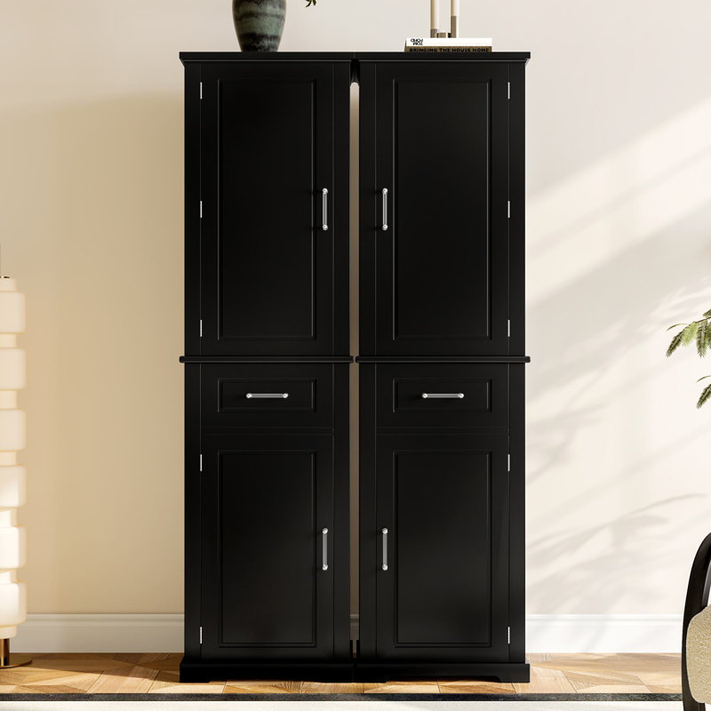 Armoire de cuisine avec support de rangement coulissant 4 portes, Noir