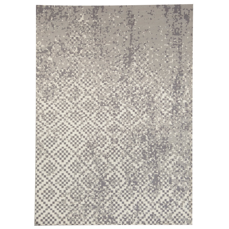 Tapis moderne en laine gris / ivoire moderne à motif abstrait Petra