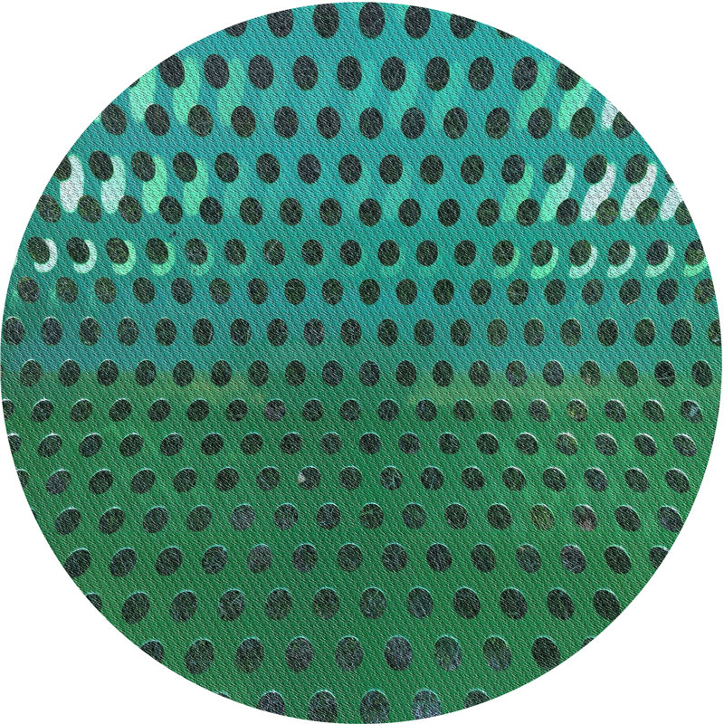 Tapis vert/bleu tissé à la machine, Rond 8 pi