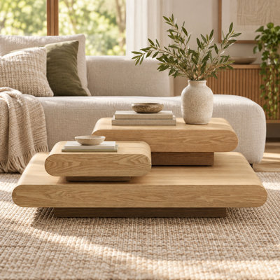 Alto 3-Piece Modular Stacking Coffee Table, Mdf Wood Veneer, No Assembly