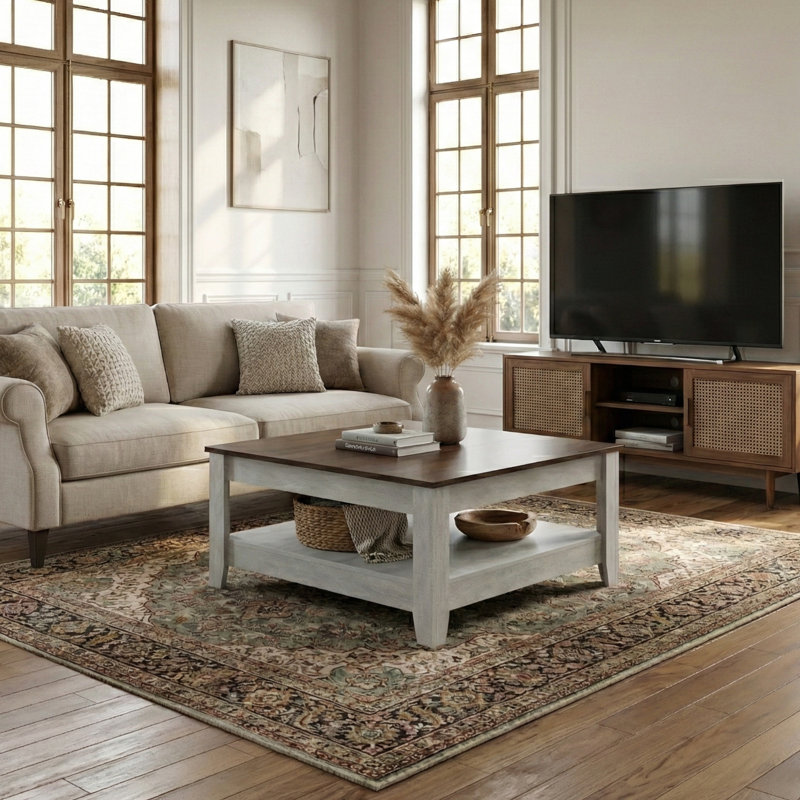 Weddel Basilico Coffee Table with Storage, Dusty Gray Oak/Dusty Walnut