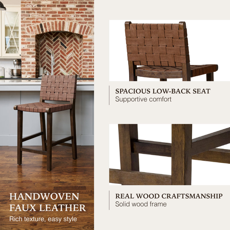 Maven Lane Noah Stool with Faux Leather Upholstery, Aged Brown, Counter Stool (39.76" H Seat Height)