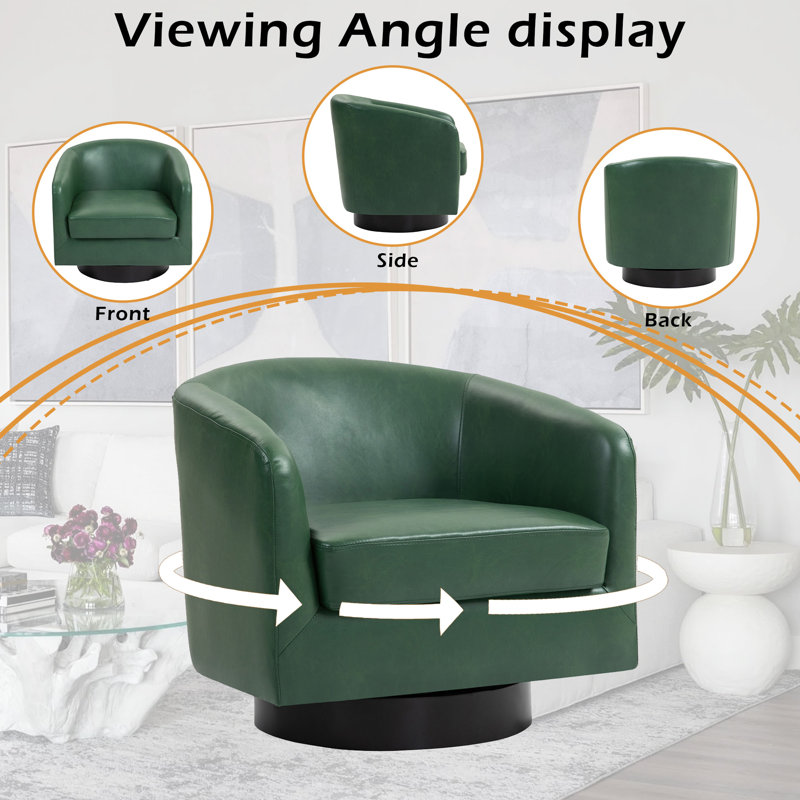 72Cm Wide Swivel Barrel Chair, Green Faux Leather/Black
