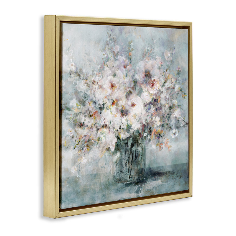 Bouquet complexe délavé, Cadre flottant gris lustré, H 18 po x l 18 po