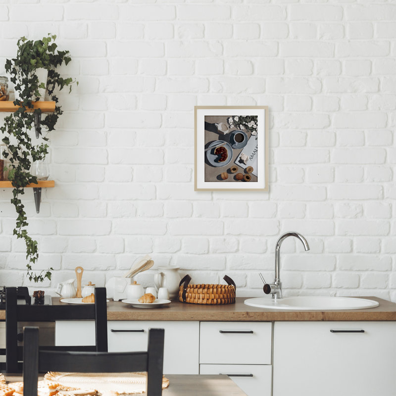 «Morning Brunch Fruit & Coffee», reproduction sous verre encadrée, design par Anna Lischenko, H 16 po x l 13 po