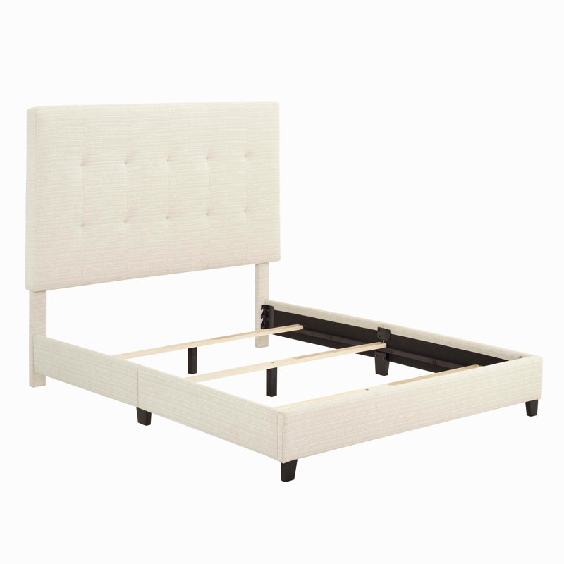 Grand lit plateforme tapissier capitonné beige