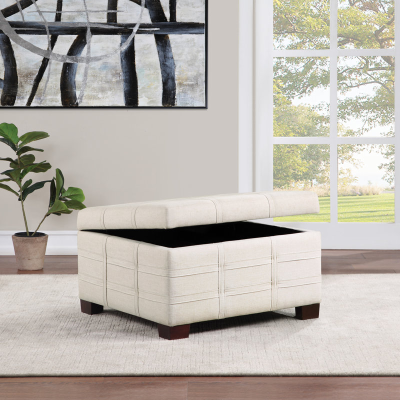 Upholstered Ottoman, White Polyester