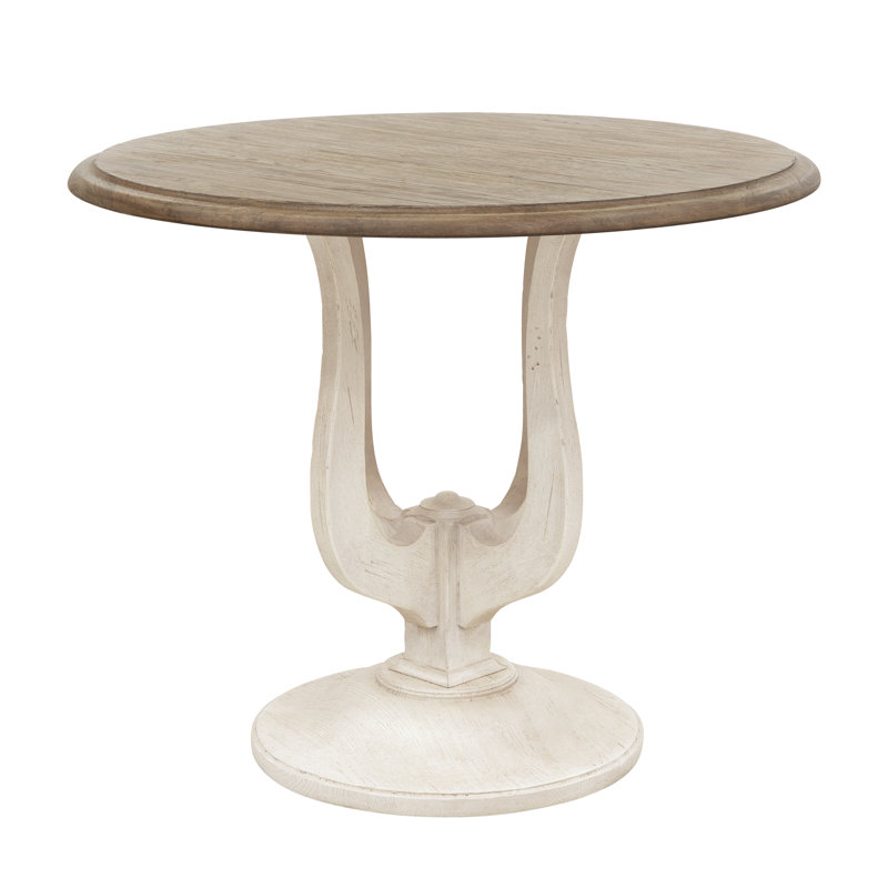 Beige and White Round Wood Entry Table with Harp Base