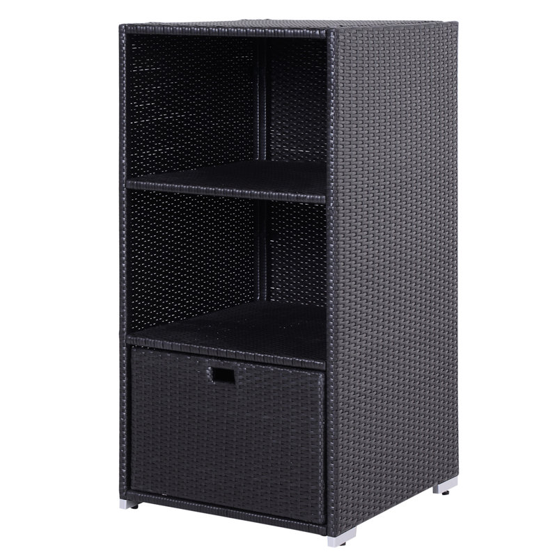 Spa Storage Rack With Basket, Shelf, And Drawer - Waterproof 2 Shelves, For Indoor Outdoor Use, Brown Poolside Organizer Basket , Hot Tub, Dark