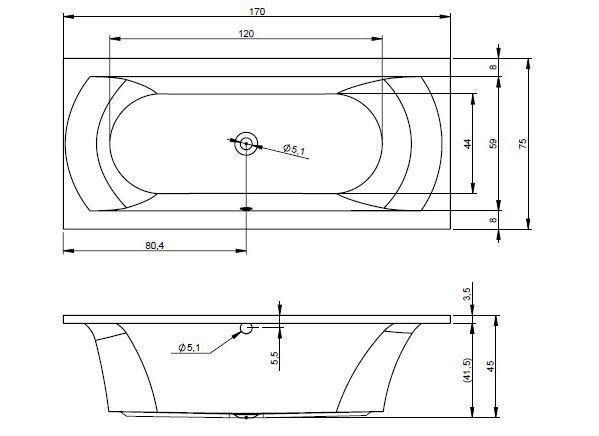 x Soaking Acrylic Bathtub, 80cm H x 180cm L x 87cm D