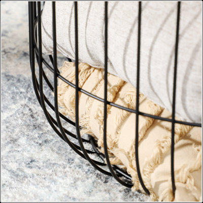 Nesting Coffee Tables, Round Set of 2 with Steel Wired Basket Body and Removable Top for Living Room Storage