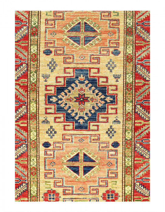 Tapis de couloir kazak fin noué à la main 2 pi 7 po x 8 pi 3 po