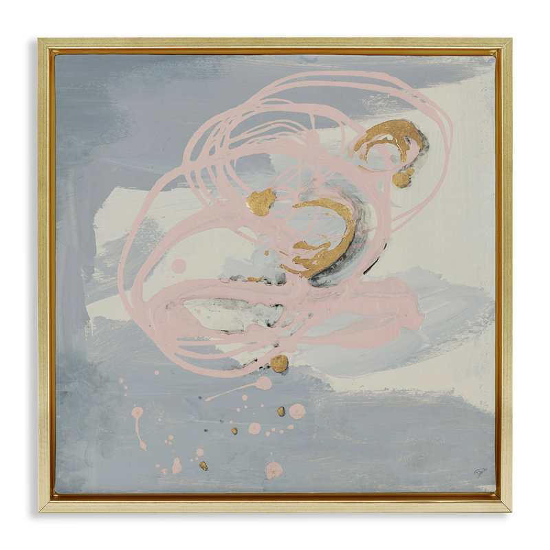 «Grey with Pink Swirl» par Patricia Pinto, H 18 po x l 18 po x P 1,7 po, Cadre flottant métallique doré