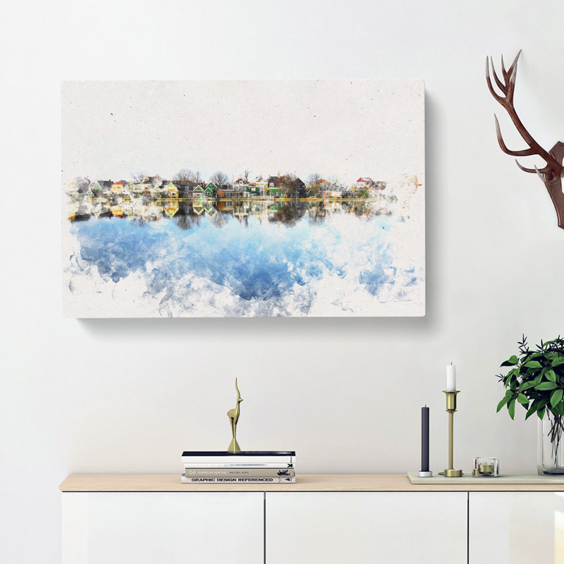 Row Of Houses In The Netherlands Watercolour - Wrapped Canvas Print, 60cm H x 91cm W x 3cm D
