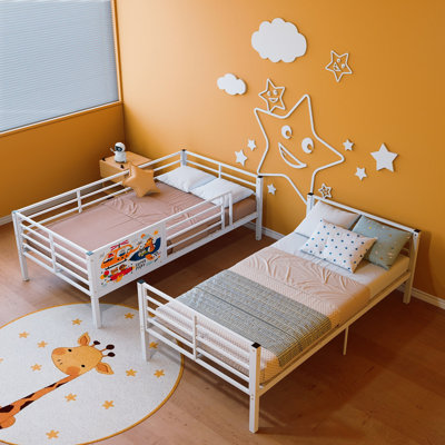 Lit superposé en métal pour adultes et enfants, convertible en 2 lits simples séparés, cadre de lit superposé robuste avec garde-corps et échelle pleine grandeur, sans sommier, blanc