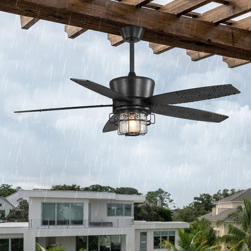 Ventilateur de plafond imperméable intérieur / extérieur noir 52 po avec ensemble d'éclairage et télécommande pour patio / abri de jardin Aaron