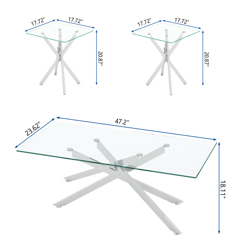 Silver Glass Top 3-Piece Coffee and End Table Set