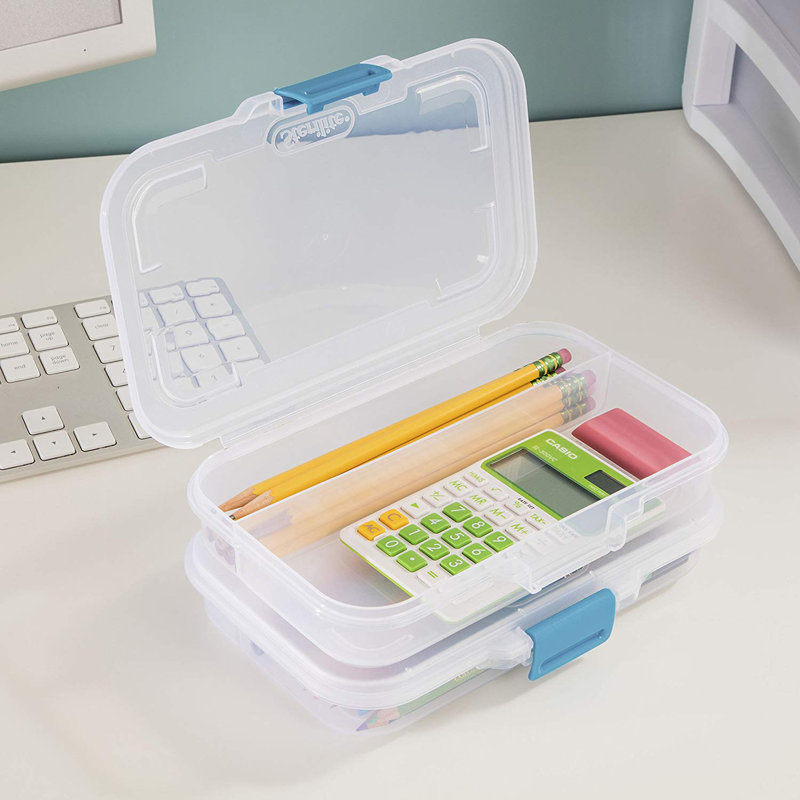 Petite boîte à crayons avec couvercle à loquet et compartiment de rangement transparent Sterilite, paquet de 12