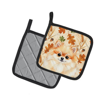 Pomeranian Heirloom Fall Pair of Pot Holders
