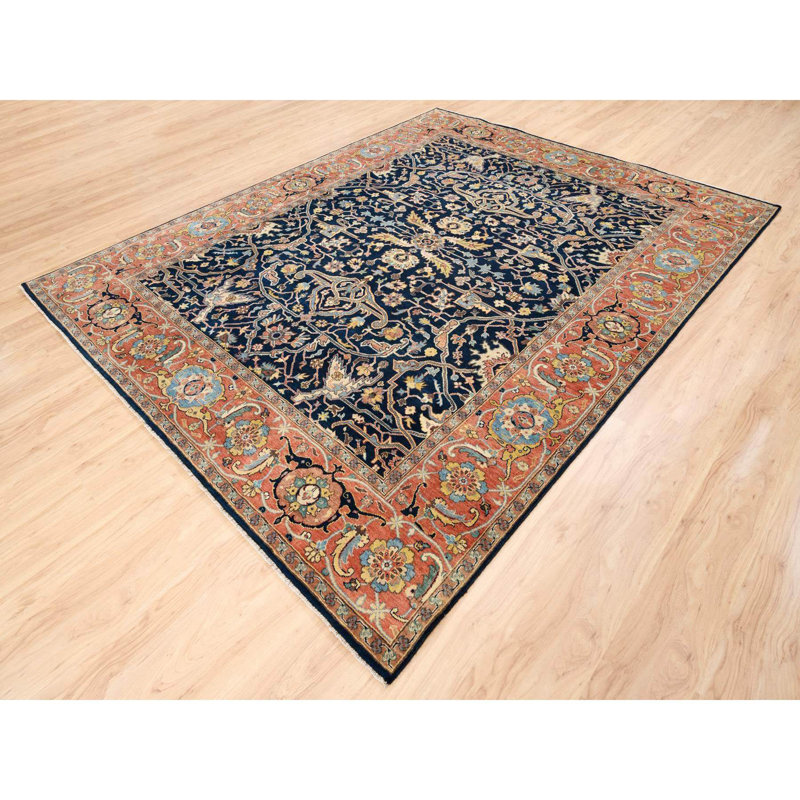 Tapis bleu doux en laine noué à la main 8 pi 1 po x 10 pi 1 po D7C08E815F664AE4B0F1634693D676E1