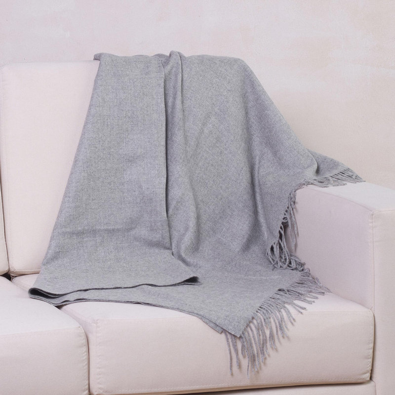 Hand Woven Throw Blanket, Light Gray