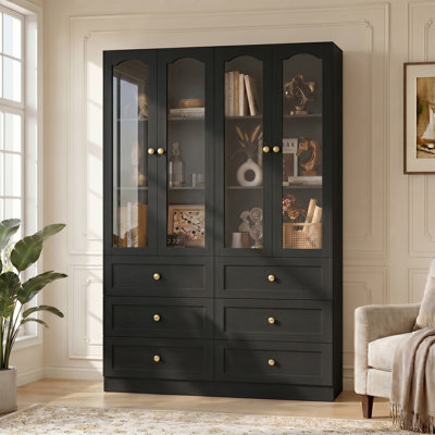 Armoire with Wooden Drawers, Wardrobe with Glass Door