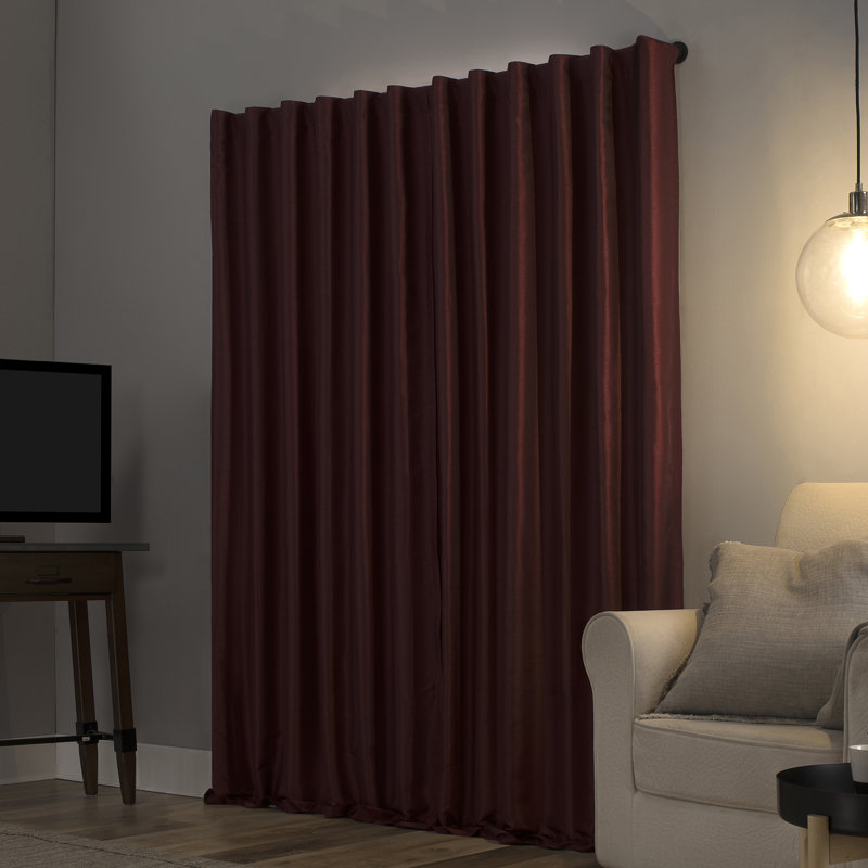 Faux Dupioni Silk Thermal Extreme 100% Blackout Back Tab Curtain Panel, 50" W x 63" L, Bordeaux Red