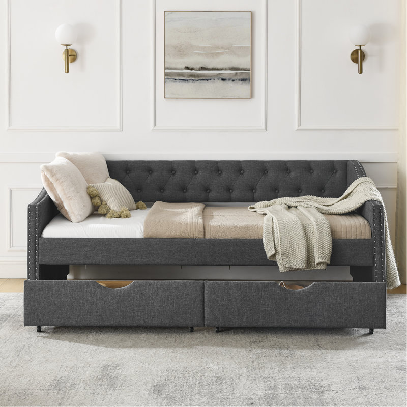 Indoor Daybed With Drawers, 30.48" H x 81.48" W x 40.98" D, Dark Gray