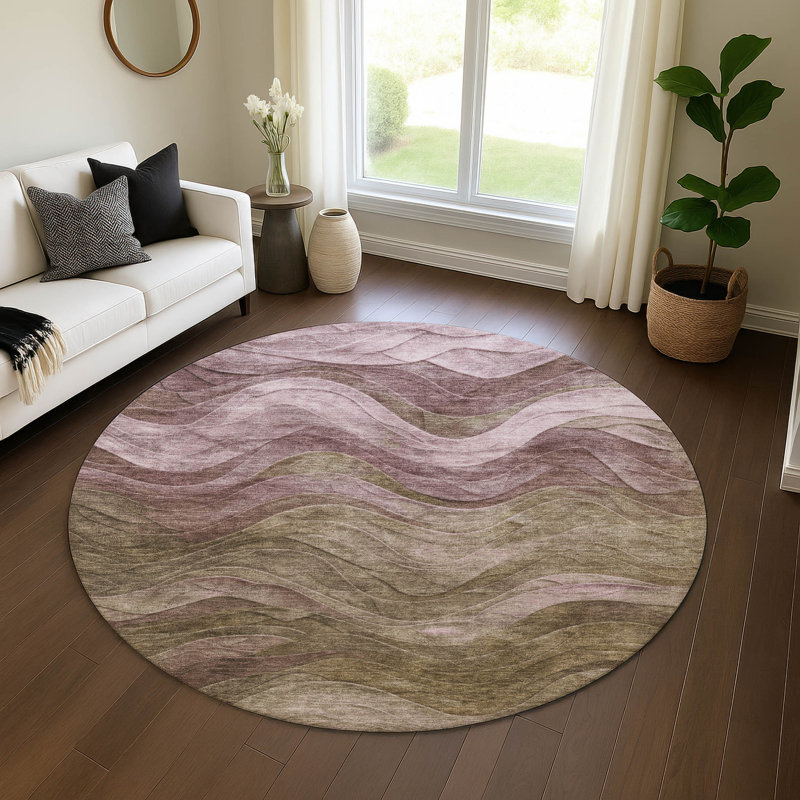 Premium Machine Washable Milardo AMF1700 Swirls Rug, Round 8'
