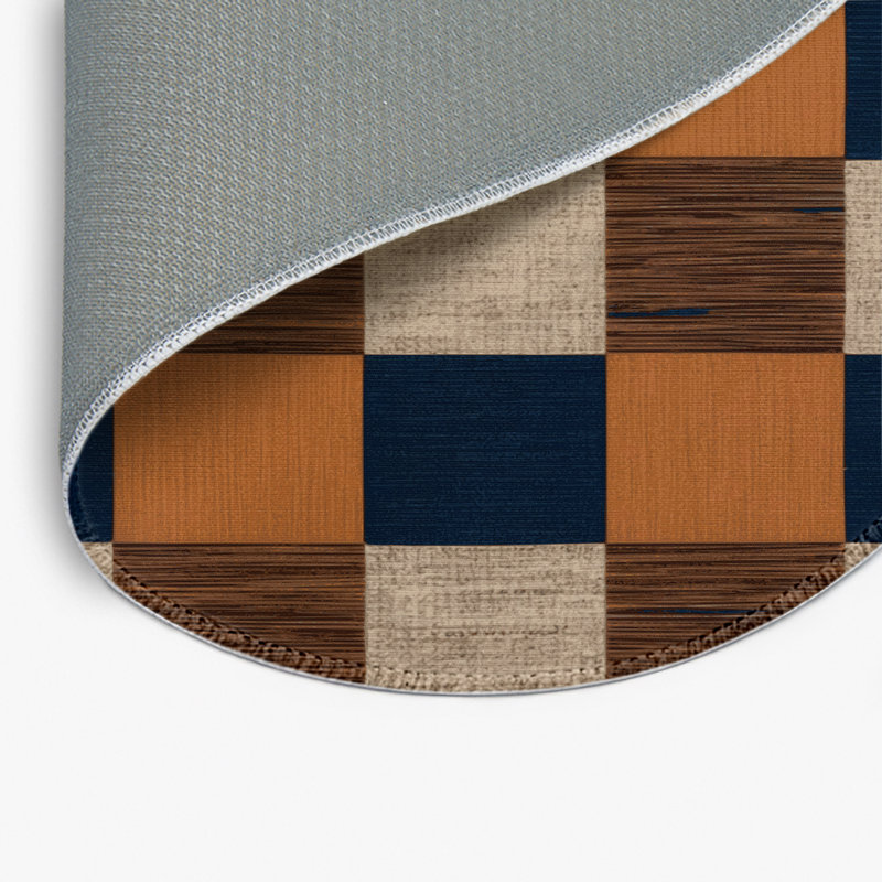 Tapis d'intérieur et d'extérieur à carreaux brun, Rond 5 pi