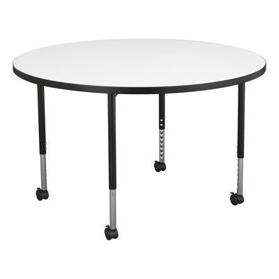 Collaborative Round Dry-Erase Activity Table with Adjustable Mobile Legs - Whiteboard/Black